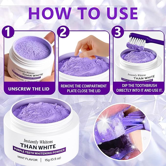 Purple Teeth Whitening Powder, Advanced Tooth Restoration Powder, Natural Teeth Restoration Powder-15g, Professional Oral Care, Protect Gums and Freshen Breat (1 Bottle)