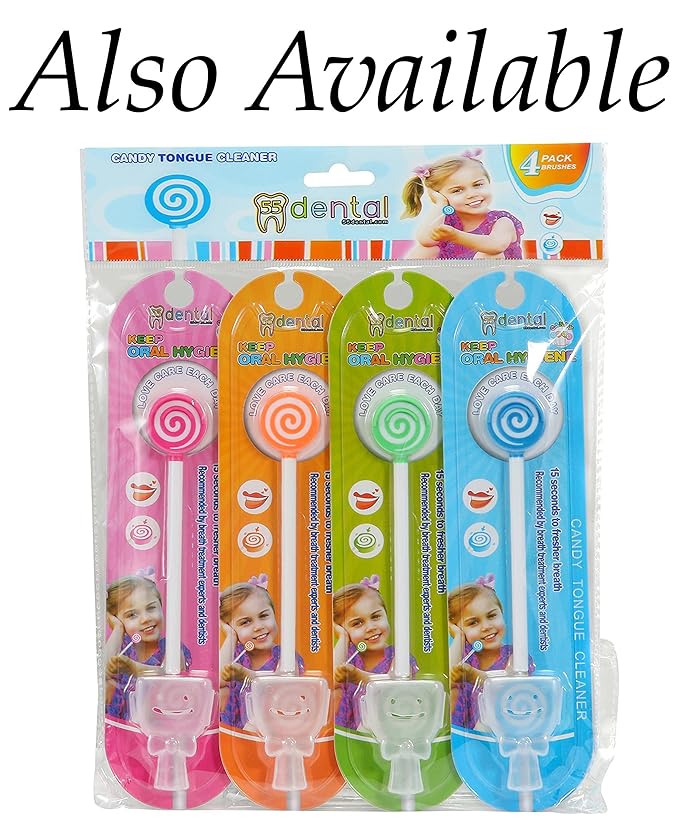 Kids Tongue Scraper or Cleaner Set – BPA-Free Plastic Dental Scrapers Helps Freshen Bad Breath, Remove Gunk – Multicolored with Easy-to-Grasp Handles and Brush Covers by 55Dental, Ages 2+ (Blue)