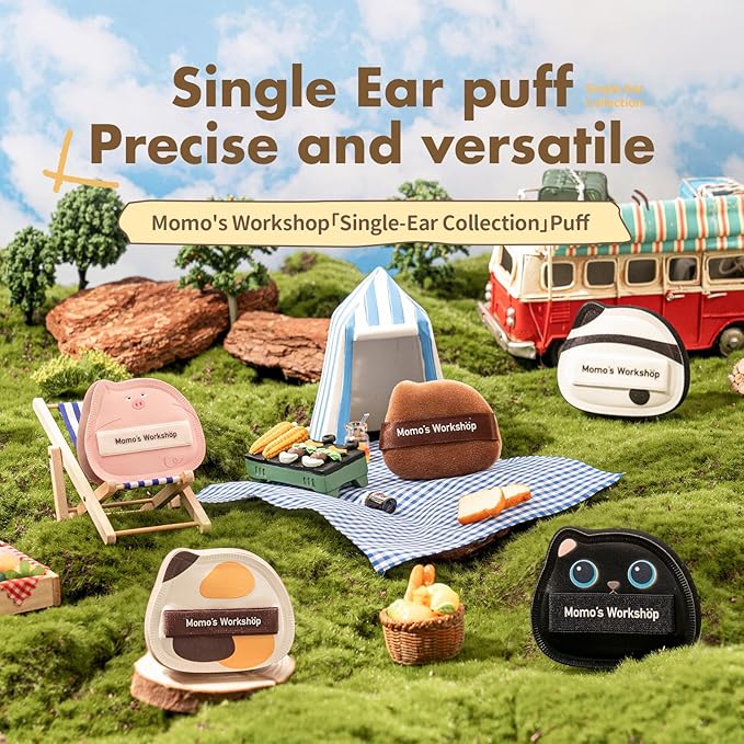 Single-Ear Short Plush Puff,Brown Velvet Powder Puff, 85° Pointed Tip for Highlighting & Full-Face Setting,3pcs Plush Puffs & Storage Case