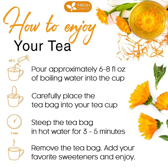 FRESHDRINKUS Calendula Tea Bags, 75 Count, Herbal, Vegan, Sugar Free, Caffeine Free, Gluten Free, 100% Natural Calendula Flowers