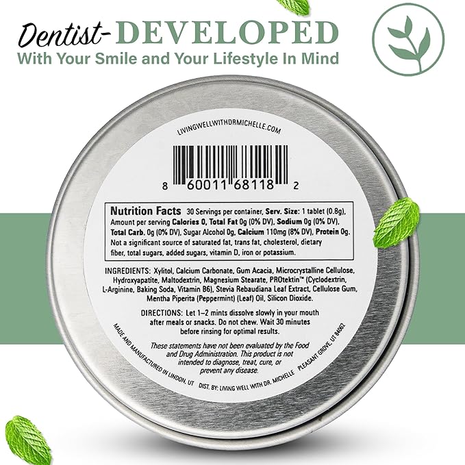 Living Well with Dr. Michelle RE-Mints – Remineralizing Breath Lozenge with Hydroxyapatite + Xylitol – Fluoride-Free, Dentist-Developed, Enamel Support, Clean Ingredients – 30 Count