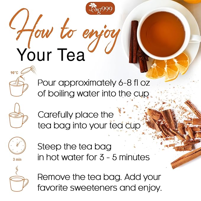 TOG999, Premium 40 Tea Bags - Special Cinnamon Tea, 100% Natural & Pure, Herbal Tea. Cinnamon Stick Herbal Spice