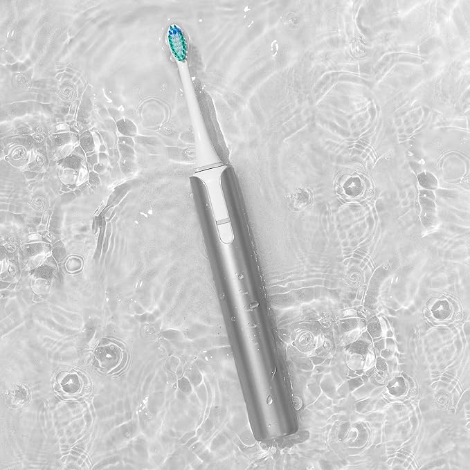 Soniclean Lux Sonic Toothbrush for Adults with 6 Toothbrush Heads, Rechargeable, Automatic, Sonic, Platinum