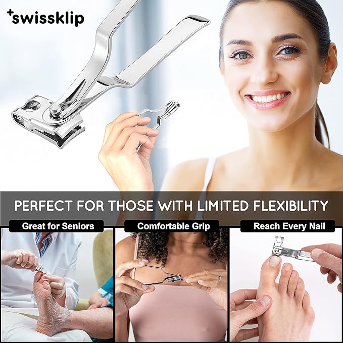 Swissklip Nail Clippers for Men & Women I Finger Nail Clippers for Adult with 360 Degree Rotating Head I Fingernail Clippers for Women I Surgical-Grade Stainless Steel Material (2 Pack)