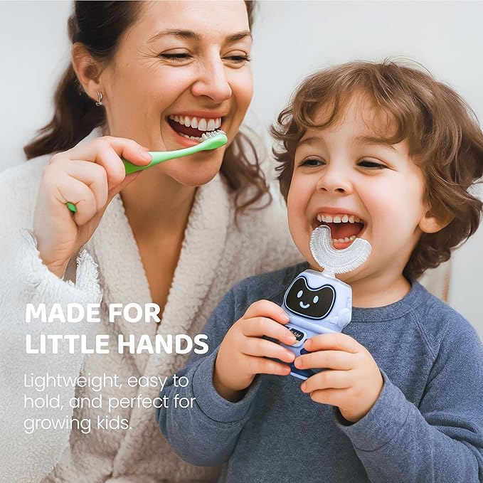 Well Before Kids U Shaped Electric Toothbrush with 5 Brush Heads, Ultrasonic, 5 Modes, IPX7 Waterproof Design (Spaceman, Blue Ages 2-7)