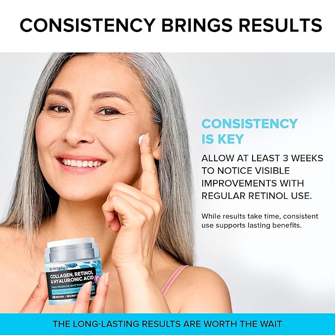 SimplyVital Anti-Aging Collagen Retinol Cream for Face, Neck & Décolleté with Hyaluronic Acid - Made in USA, Daily Collagen, Retinol & Hyaluronic Acid Cream, 2-Pack