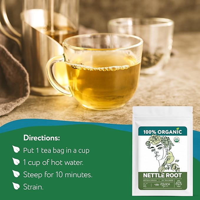 Organic Stinging Nettle Root Tea (40 Tea Bags) - Traditionally Used Herbal Tea for Men’s Health - Supports Prostate, Hormonal Balance & Energy - TĂ© de RaĂz de Ortiga