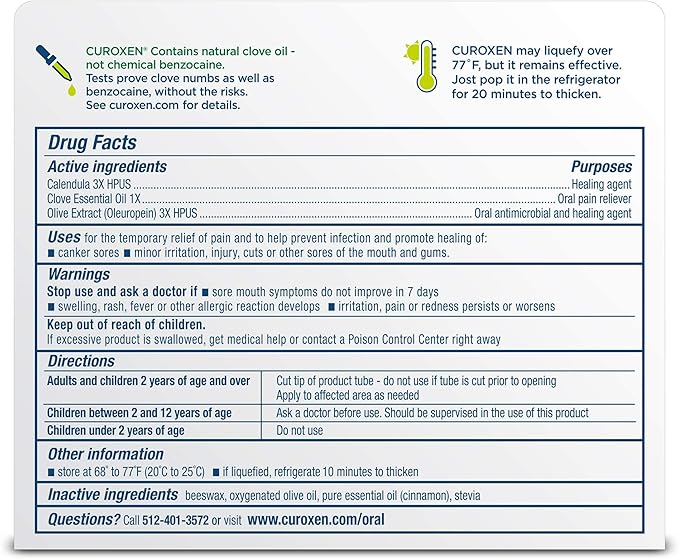 CUROXEN Mouth Sore Gel, Natural Relief for Inside Mouth Sores with Olive Oil, Calendula, and Clove – 0.42 oz