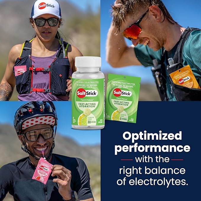 SaltStick Electrolyte FastChews Chewable Tablets, Lemon Lime, 120 count, 12 packets of 10 tablets each