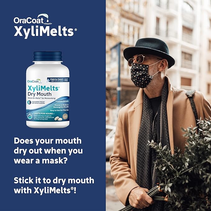 Oracoat XyliMelts for Dry Mouth Night Time or Day - Moisturizing Dry Mouth Adhering Discs, Sugar Free with Xylitol, 230 Count, Slightly Sweet Flavor, 8-Hour Relief