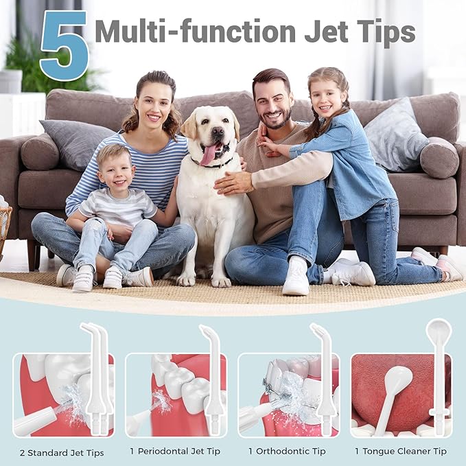 350ML Water Dental Flosser Teeth with Stand Convenient Storage, 5 Modes Portable Cordless Oral Irrigator, Electric Rechargeable IPX7 Waterproof for Home Travel Teeth Cleaning (White)