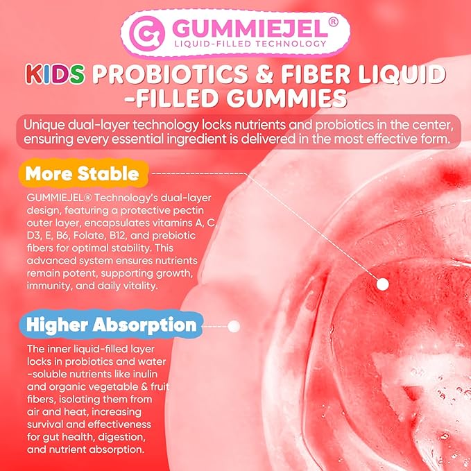 2Pack Probiotics for Kids Teen + Veggie & Fruit Fiber Gummies, with 12 Billion CFU Probiotic, Organic Inulin Prebiotics Fiber, Methyl B12 B6 C for Children's Digestive & Gut, Immune Health, Sugar Free