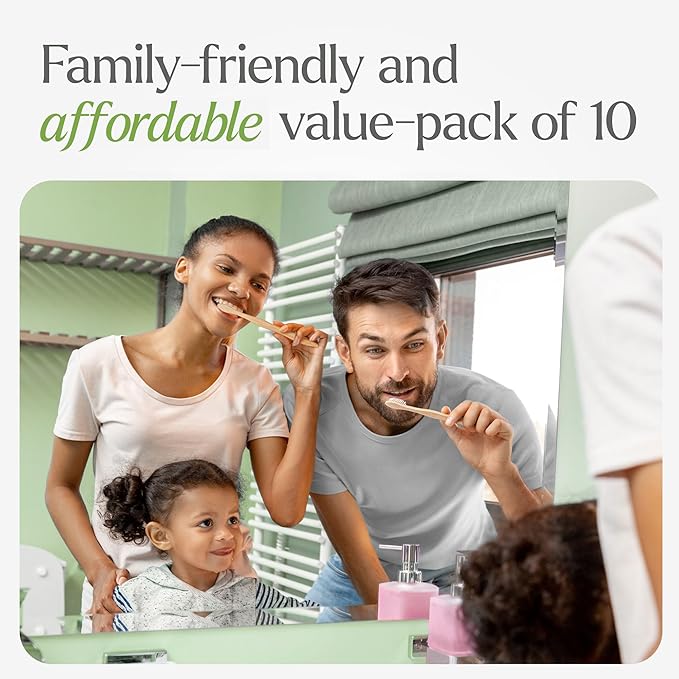 Soft Flossing Bamboo Toothbrushes 10 Pack - BPA Free Soft Bristles Toothbrushes for Adults, Natural Wooden Toothbrush