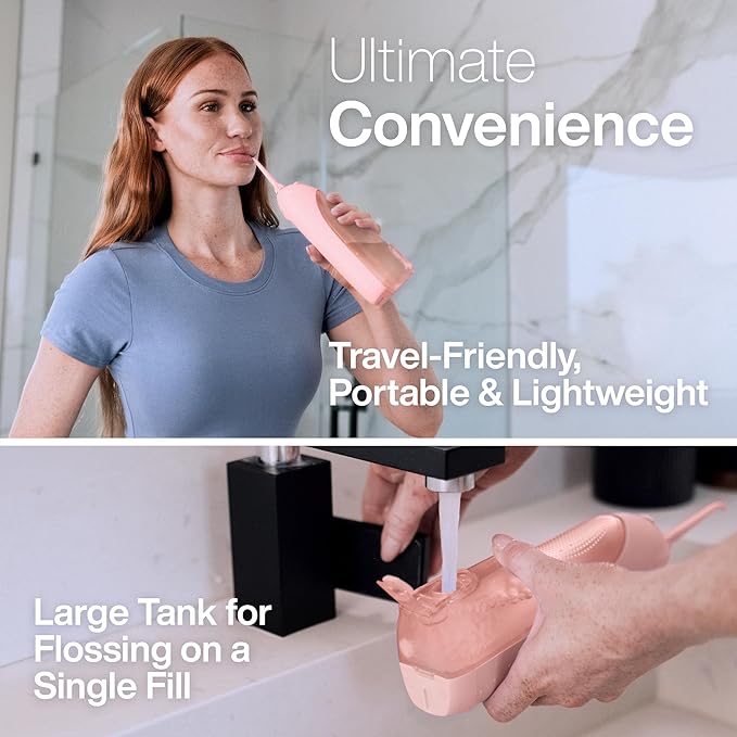 AquaSonic Icon Water Flosser for Teeth – Cordless Rechargeable Oral Irrigator – Waterproof, Portable Dental Cleaning with Jet Tip – Braces Home Travel - Blush