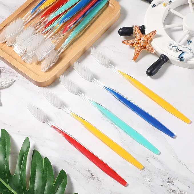 Patelai Disposable Toothbrushes Individually Wrapped Toothbrushes Medium Soft Bristle Tooth Brush Manual Disposable Travel Toothbrush Set for Adults Kids Travel Toiletries, 4 Colors (200 Pieces)