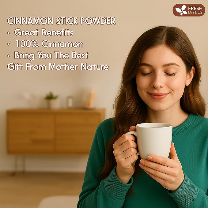 FreshDrinkUS, Premium Cinnamon Powder 8oz β Pure Ground Cinnamon for Baking, Cooking, Smoothies, and Tea β Freshly Packed in Resealable Pouch