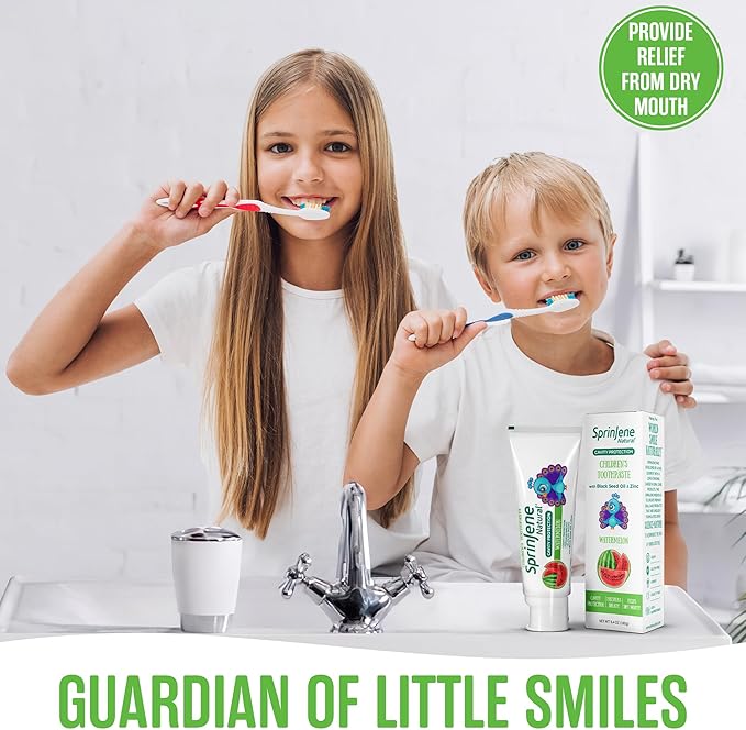 SprinJene Natural Children’s Toothpaste – Watermelon Fluoride Toothpaste for Kids & Toddlers – Cavity Protection – Safe Natural Formula with Patented Black Seed Oil & Zinc – Made in The USA (2 Pack)