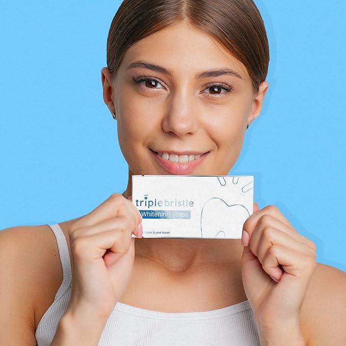 Triple Bristle Teeth Whitening Strips for Adults | Sensitive Teeth Friendly | 14 Teeth Strips Per Box | Whitening Strips Without Sensitivity | Mint + Coconut