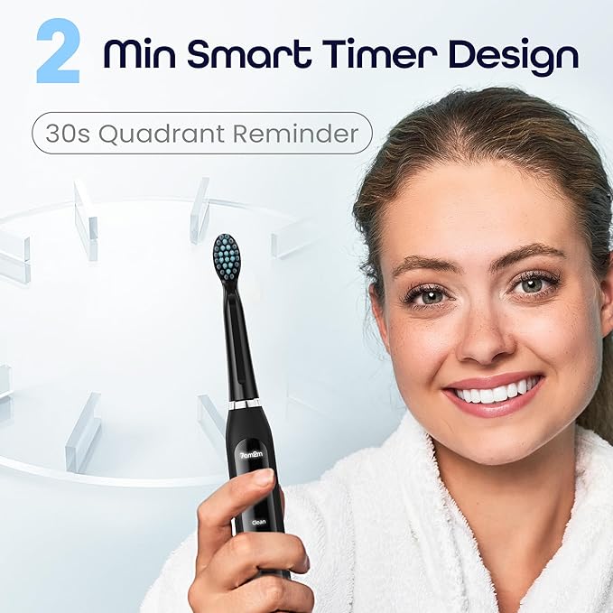 7AM2M Sonic Electric Toothbrush for Adults High Power Rechargeable Toothbrushes with 6 Brush Heads,5 Adjustable Modes, Built-in 2-Minute Smart Timer,3 Hours Fast Charge for 45Days Black