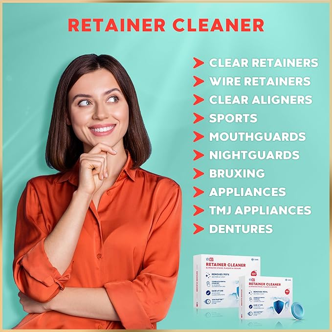 Retainer Cleaner Tablets - 48 Tablets (1.5 Months Supply) - Denture Cleaning, Removes Stains & Odours, Freshens Aligners, Mouthguards, Nightguards - Perfect for Ultrasonic Retainer Cleaner