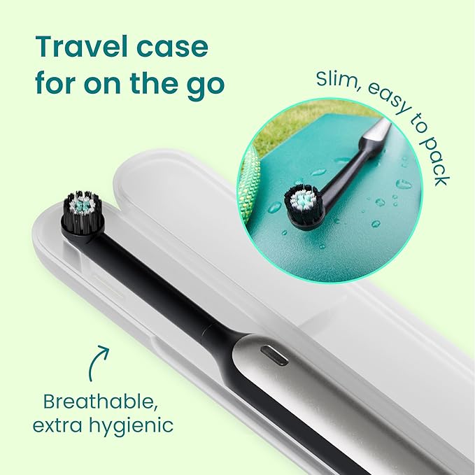 Quip Rev 360 Oscillating Rechargeable Electric Toothbrush with Extra Brush Head - Soft Bristles, Pressure Sensor, 3 Intensities, 30-Day Battery, 2-Min Timer, Travel Case, Mirror Mount - Blue Stone