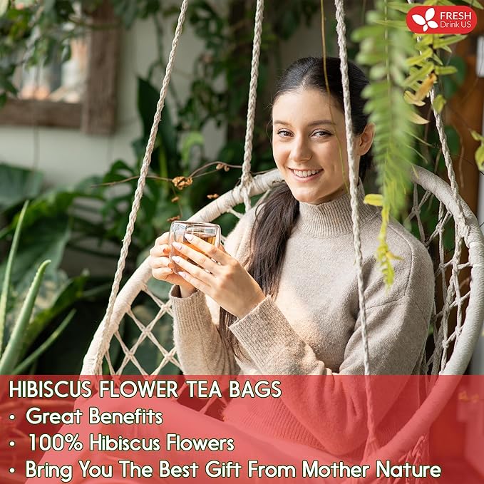 FreshDrinkUS, Premium 30 Hibiscus Flowers Tea Bags, 100% Natural & Pure from Hibiscus Flowers. Loose Flower Herbal Tea. No Sugar, No Caffeine, No Gluten, Vegan.