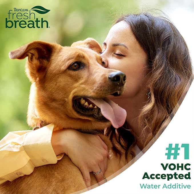 TropiClean Fresh Breath Water Additive for Dogs with Collagen, Skin Health Support for Dogs, Breath Freshener and Teeth Cleaning Solution, 16oz.