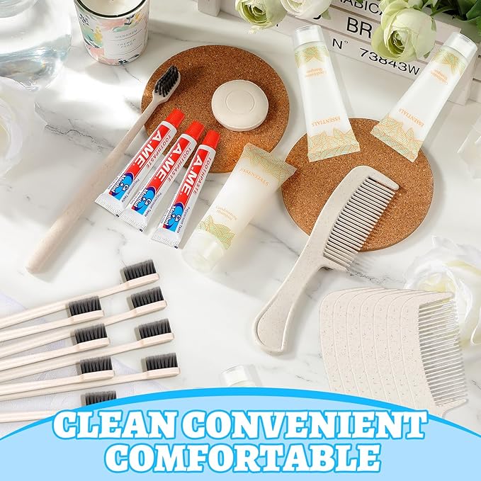 Panitay 100 Pack Travel Toiletry Kit Bulk Disposable Hygiene Kit Homeless Care Charity Supplies Include Toothbrush Toothpaste Comb Soap for Men Women Travel Homeless Charity