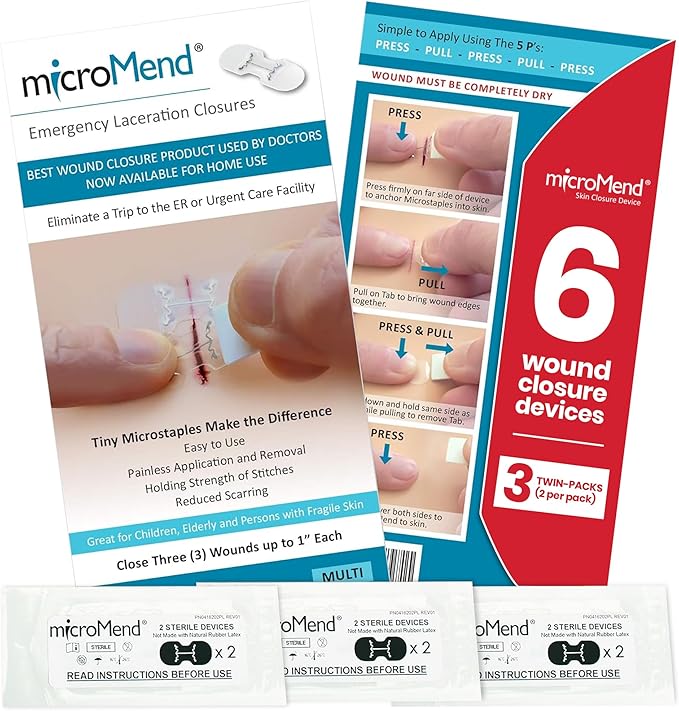 Emergency Wound Closures Surgical Quality Laceration Repair Without Stitches - Think Ahead - Be Prepared - Add to Your First Aid Kit, Camping Gear (Multi Pack - 3 Packs of 2 Medium Devices)