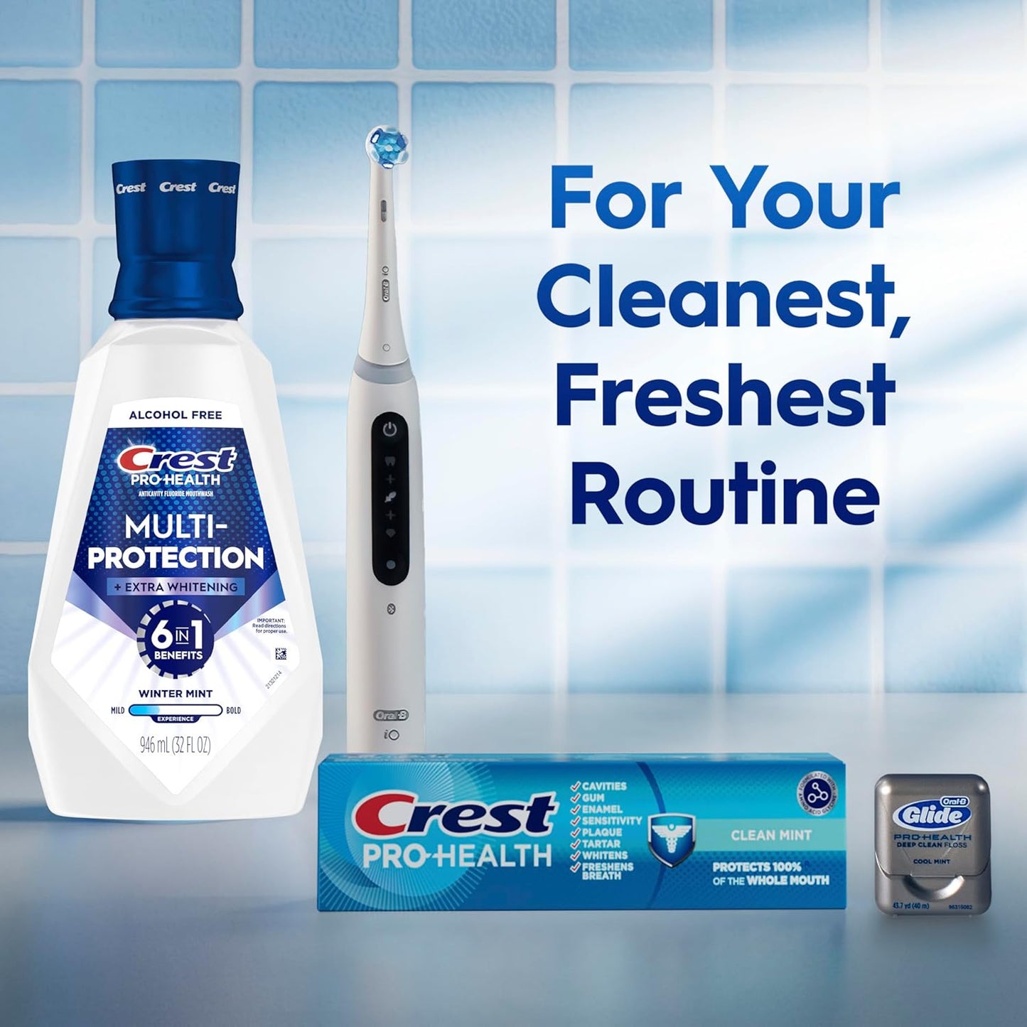 Crest Pro-Health Mouthwash, Teeth Whitening for Adults, 6 in 1 Benefits, Breath Freshener, 946mL, 2 Pack, Alcohol Free Mouth Rinse, Anti Cavity, Enamel Repair, Bad Breath Treatment, Mint Flavor