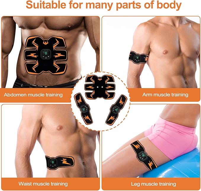 Electronic Muscle Stimulator, Abs Stimulator, EMS Abdominal Muscle Stimulator,Muscle Trainer,USB Rechargeable Gear for Abdomen/Arm/Leg, Ab Stimulator Equipment for Men Women,12 Free Gel Pads