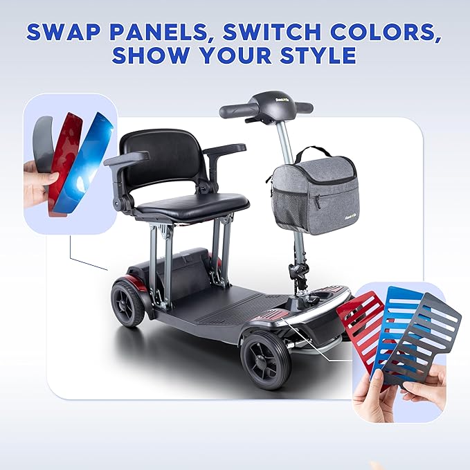 Mobility Scooters for Seniors & Adults Lightweight Foldable 15.53 Miles Airline Approved Removable Battery Powered Wheelchair with Detachable Front Bag & USB Charger Port