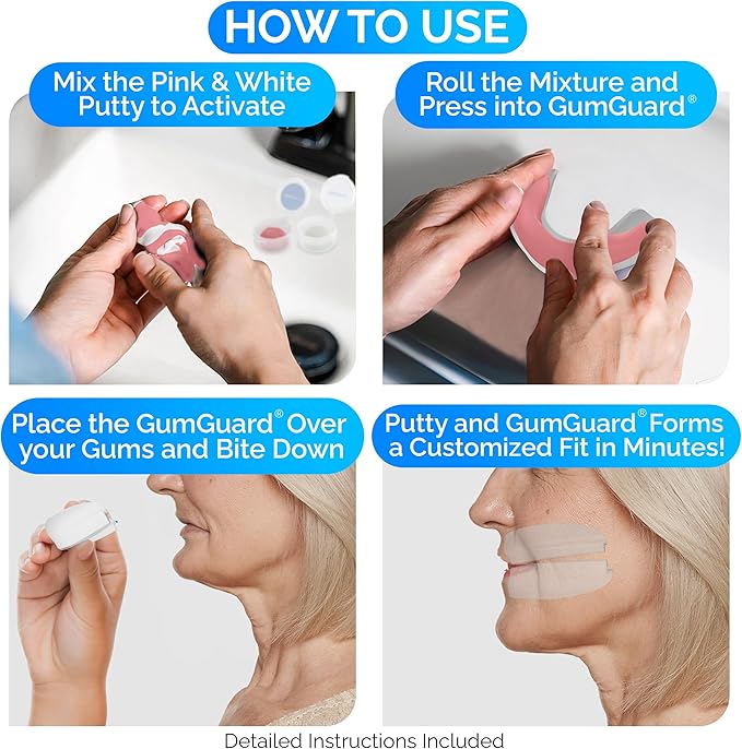 GumGuard PRO Denture Mouthguard Set - Soft, Customizable Fit Relief for Grinding & Clenching - Ideal for Denture Wearers & Implant Patients Lower White and Pink Pro Guard Set