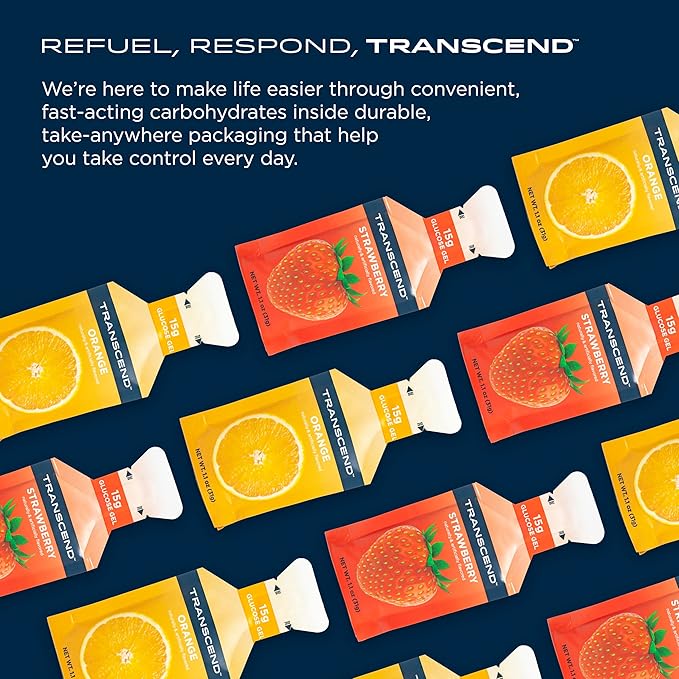 Transcend Foods Strawberry + Orange Gels (1.1 oz, Pack of 100) Fast-Acting Carb Gel Strawberry and Orange Flavor – Caffeine Free, Gluten Free
