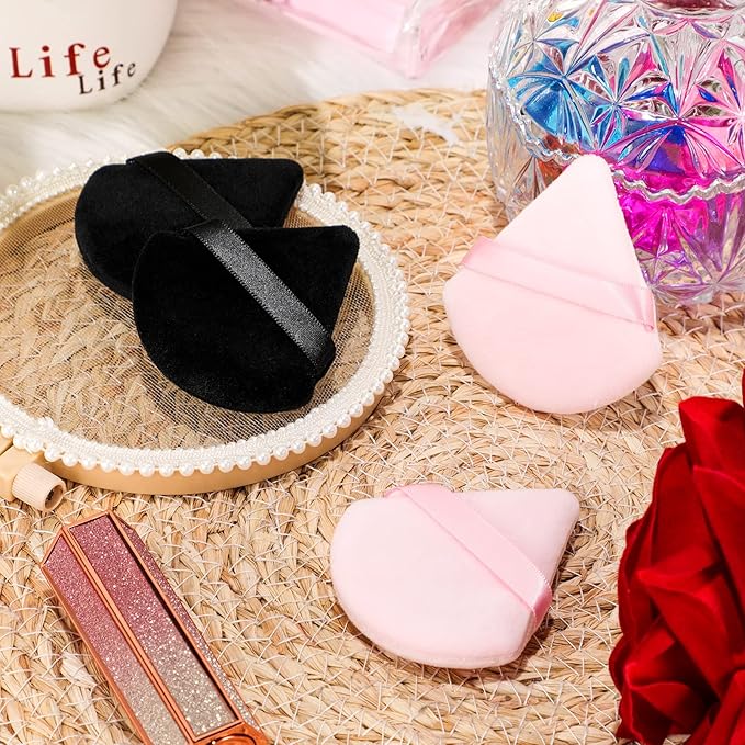 Maitys 12 Pieces Powder Puff Triangle Face Makeup Cosmetic for Loose Powder Soft Body Washable Reusable Foundation Sponge Mineral Wet Dry Makeup Tool for Women(Small,Black, Pink)