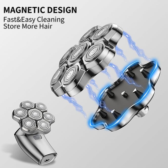 Universal Head Shaver Replacement Heads Magnetic 7 Blades Head Shavers Replacement Blades for Bald Men Compatible with Freebird Shaver & Other Brands (7msilver)