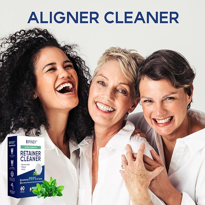 Cleaner Tablets for Difiney Anti Snoring Device: Retainer Cleaner for Invisalign, Night Guard– Deep Denture Cleaning – Odor, Stain & Plaque Remover – 60 Mint Tablets, 2-Month Supply
