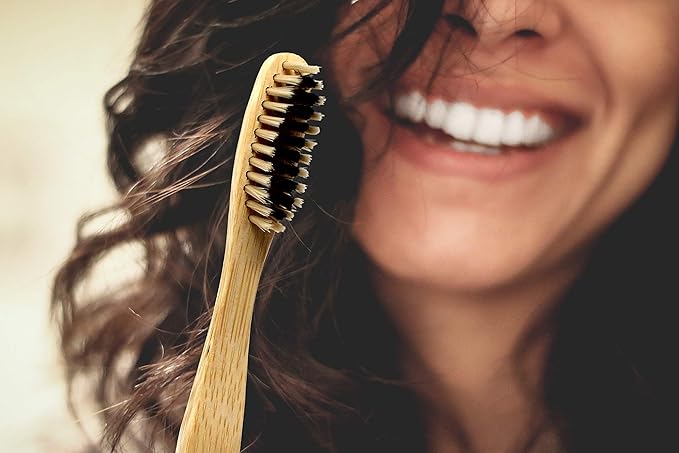 Bamboozled | Bamboo Toothbrush | BPA Free | Charcoal Infused Soft Bristles | Environmentally Friendly & Biodegradable | Set of 4 | with Bamboo Toothbrush Holder