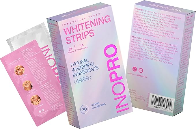 InoPro Teeth Whitening Strips 14 Treatments Kit - Teeth Whitener, Peroxide Free, Green White Strips for Teeth Whitening with Arbutin, Coconut Oil, Deep Stains Removal (28 Strips)