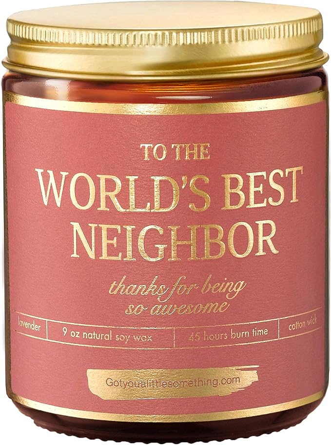 Worlds Best Neighbor Lavender Soy Candle | Neighbors Appreciation Gift for House Warming, New Home, Farewell, Goodbye, Moving Out | Welcome to The Neighborhood Housewarming Gifts for New Neighbors