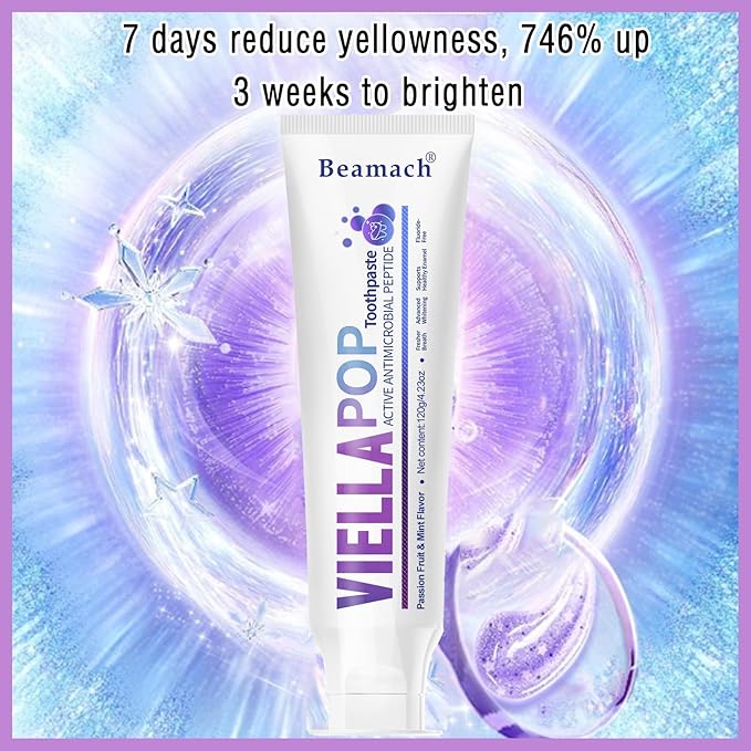 VIELLA POP Antimicrobial Peptide Whitening Toothpaste - Purple Toothpaste for Teeth Whitening | Color Correcting | Brightens Yellow | Enamel Protection | Passion Fruit & Mint Flavor (2pcs)