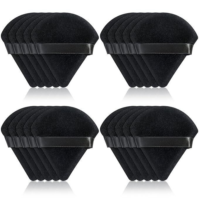 Thrilez 20pcs Triangle Powder Puff, Loose Powder Puffs Makeup Puff for Face Powder, Setting Powder Puff for Make Up, Face Puff Pads for Press Powder, Sponge Powder Applicator for Face and Eye (Black)