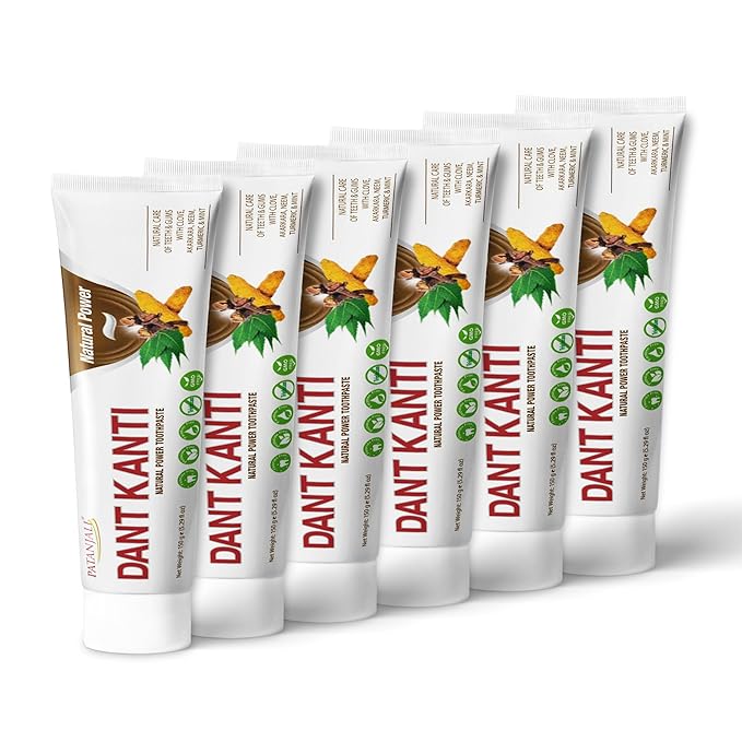 Patanjali Dant Kanti Natural Toothpaste 150 g / 5.29 fl oz – Herbal Ayurvedic Fluoride‑Free Toothpaste for Strong Teeth & Healthy Gums – Fresh Herbal Flavor - (Pack of 6)