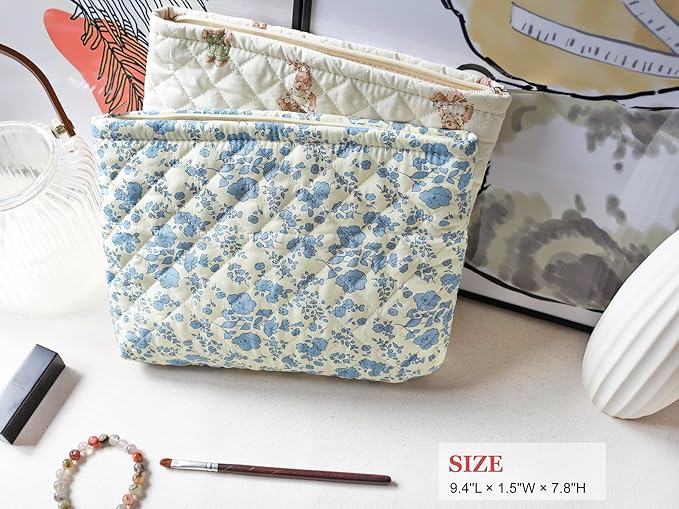 HAPPYHEIDI Cotton Quilted Makeup Bag Cosmetic Toiletry Travel Pouch Purse accessory Organizer,Cute Bears
