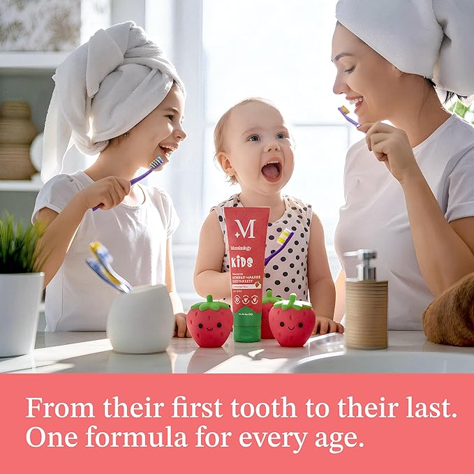 Mouthology Hydroxyapatite Kids Toothpaste Fluoride Free with Xylitol, Non Toxic Fluoride Free Toothpaste for Kids, All Ages (1-3), (3-6) & (6-12) Strawberry, 4oz
