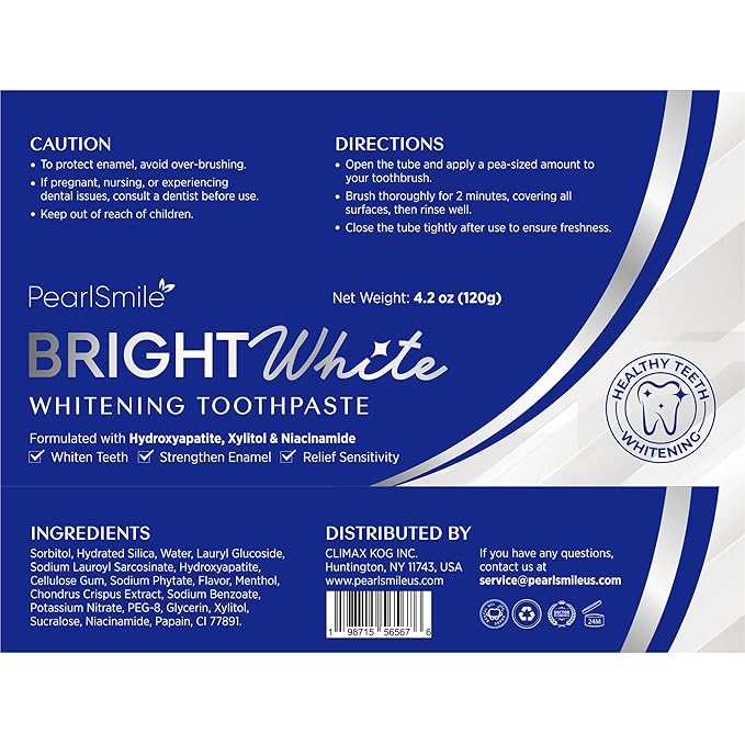PearlSmile Hydroxyapatite Niacinamide Whitening Toothpaste – 5% Niacinamide + 10% Nano-Hydroxyapatite (nHAp) – Strengthens Enamel & Remineralizes – Fluoride-Free, 4.2oz (Pack of 2)