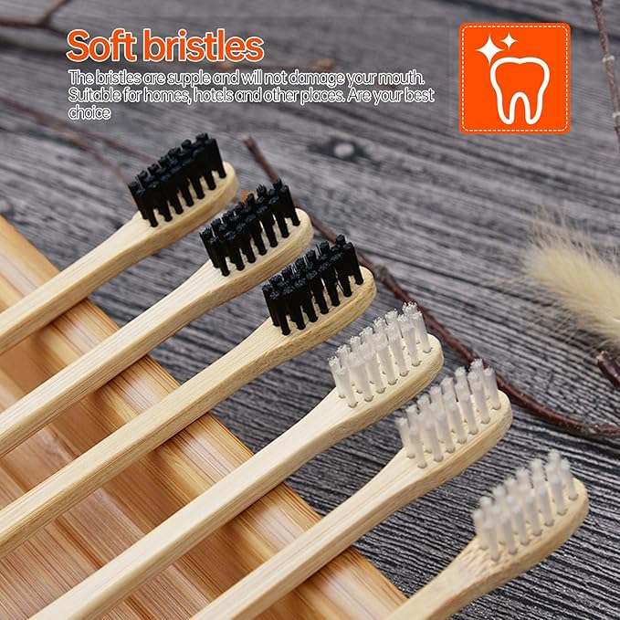 PartyKindom Supple Toothbrushes for Adults 20Pcs Pack, Small Head Soft Bristles, Natural Black and White Handles, Eco-Friendly Oral Care for Travel and Daily Use