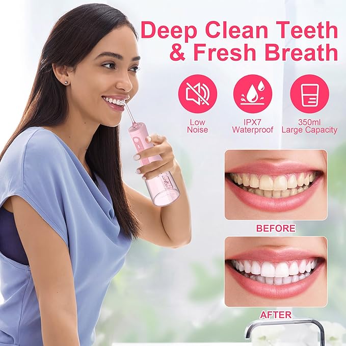 Water Dental for Teeth Cleaning and Flossing, Water Flosser Electric Cordless, Water Flosser for Braces for Kids Travel, 5 Cleaning Modes 8 Jet Tips
