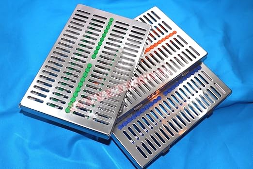German Stainless 3 Dental Sterilization Cassette Rack Tray Box for 20 Instruments