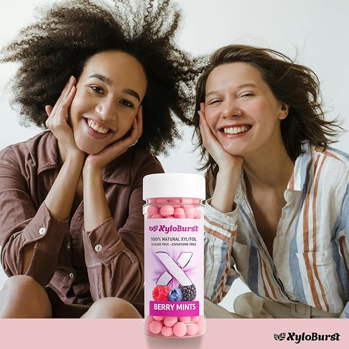 XyloBurst Mints Sugar Free Mint candies with Xylitol, Aspartame Free, Gluten Free, Vegan & Keto Friendly 200 Count Jar (1 Bottle Pack, Berry) (Pack of 2)